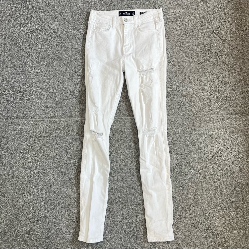 Hollister Jeans Womens Size 25 White High Rise Super Skinny Distressed Denim